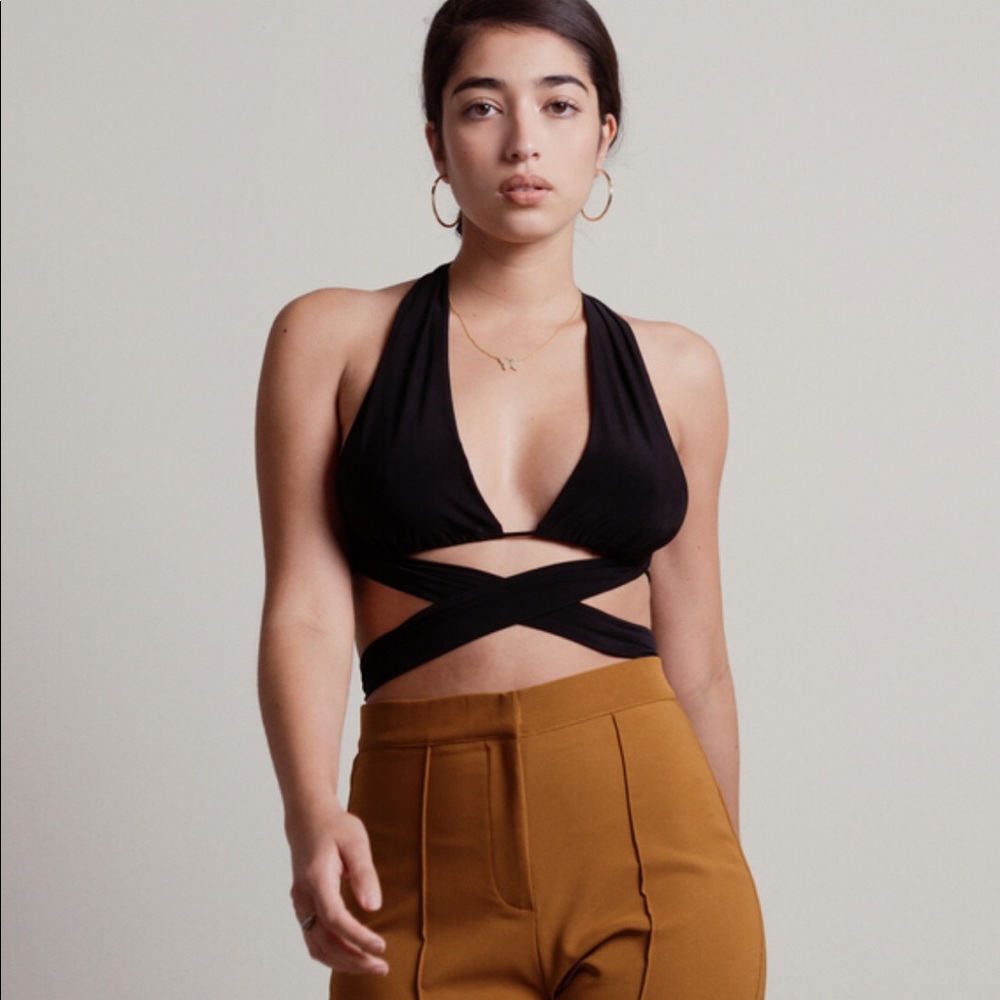 Black multi-way wrap bra top